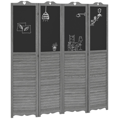 HOMCOM Biombo Separador de Ambientes Dobrável de 4 Painéis de Madeira com Quadros 162x172 cm Cinzento