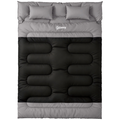 Outsunny Double Sleeping Bag Extra-Large 220x160cm Black Grey
