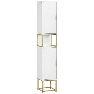 Kleankin Narrow Bathroom Storage Cabinet White 2 Doors