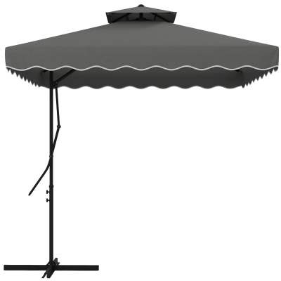 Outsunny Gartenschirm, Ampelschirm, dekorativer Rand, Lüftungsdach, Metallgestell, 2,4x2,4x2,6m, Dunkelgrau