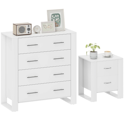 HOMCOM Modern Bedroom Drawer Chest & Nightstand White