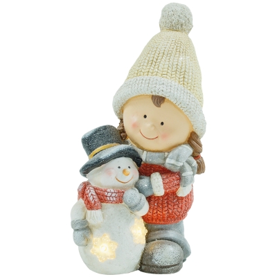 HOMCOM Wichtel mit Schneemann, Gartenzwerg, 4 LEDs, batteriebetrieben, 25 x 18 x 45,5 cm