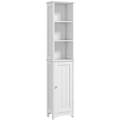 kleankin Columna de Baño con 3 Compartimientos Puerta y Estantes Ajustables para Ducha Aseo 34x23x165 cm Blanco
