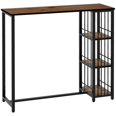 HOMCOM Mesa Alta Cocina con 3 Estantes Mesa Alta Bar para 2 Personas Patas de Acero para Salón 120x40x105 cm Marrón y Negro