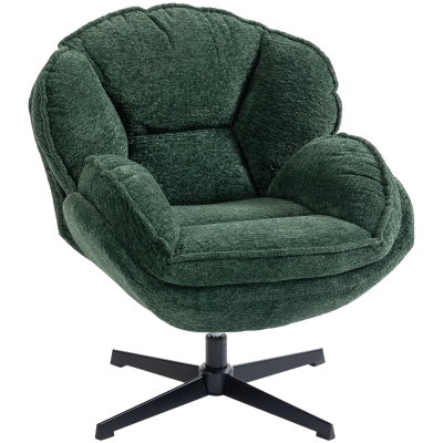 HOMCOM Modern Velvet Swivel Wingback Accent Chair Four-Star Base Dark Green