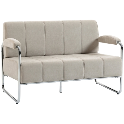 HOMCOM Divano 2 Posti Moderno Rivestito in Ciniglia Beige, in Acciaio, Spugna e Pannello Multistrato, 120x73x76 cm