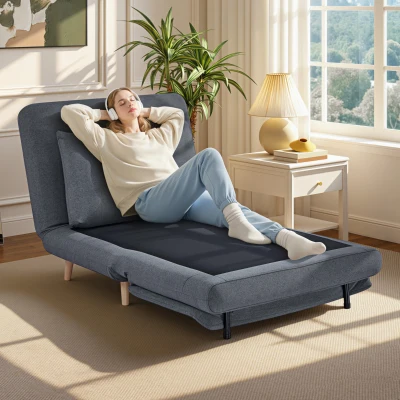 HOMCOM 3-in-1 Schlafsessel mit Bett-Funktion, Liegesessel, verstellbare Rückenlehne, Buchenholzbeine, Kissen, Grau