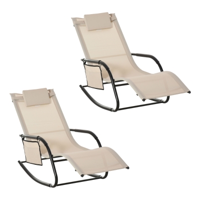 Outsunny 2PC Outdoor Rocking Chair Cream White with Storage