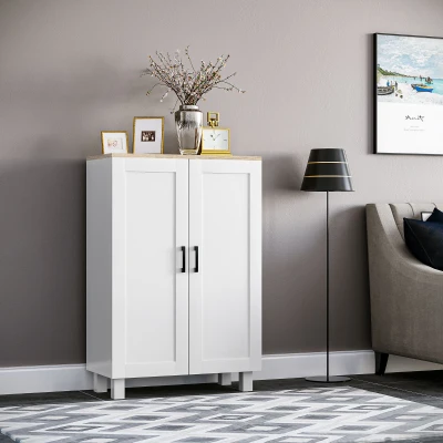 HOMCOM Mueble Auxiliar Moderno con 2 Puertas Estante Ajustable y Base Elevada para Salón Cocina Comedor 60x30x90 cm Blanco