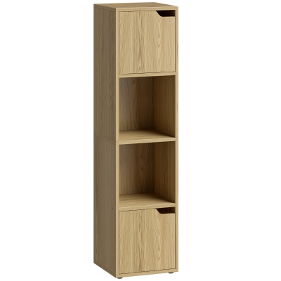 HOMCOM Narrow Bookcase 4-Tier Storage Cabinet Oak
