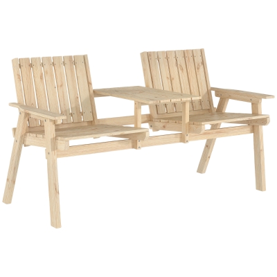 Outsunny 2-Seater Loveseat with Table Natural Wood Patio