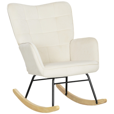 HOMCOM Schaukelstuhl, dicke Polsterung, breite Rückenlehne, Buchenholz/Stahlrahmen, bis 120 kg, Beige