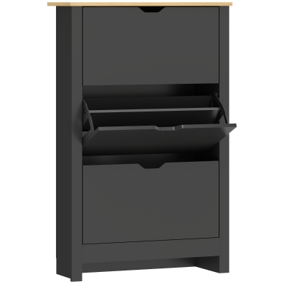 HOMCOM Armoire à Chaussures 3 Portes Noir Chêne 2 Compartiments