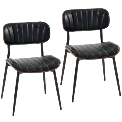 HOMCOM Conjunto de 2 Cadeiras de Sala de Jantar em Pele Sintética com Encosto Curvo e Pernas Metálicas 49,5 x 49,5 x 80 cm Preto e Castanho