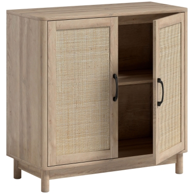 HOMCOM Buffet Rotin 2 Portes Chêne 76x35x75,5 cm