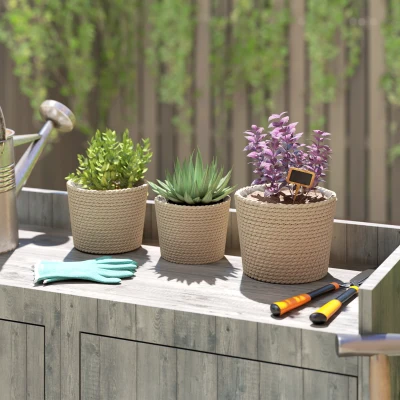 Outsunny Seagrass Planters Set of 3 Natural Indoor Outdoor