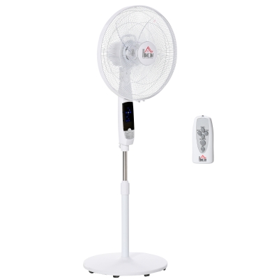 HOMCOM Standventilator, 3 Geschwindigkeiten, 3 Modi, Timer, Fernbedienung, 45 x 42 x 118-138 cm, Weiß