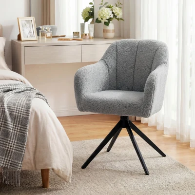 HOMCOM Swivel Accent Armchair Snow Flannel Grey