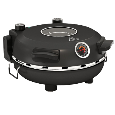 HOMCOM Pizzaofen elektrisch 430 ℃, 1200 Watt Pizzabäcker mit 30cm Steinplatte Timer Sichtfenster Edelstahl Schwarz