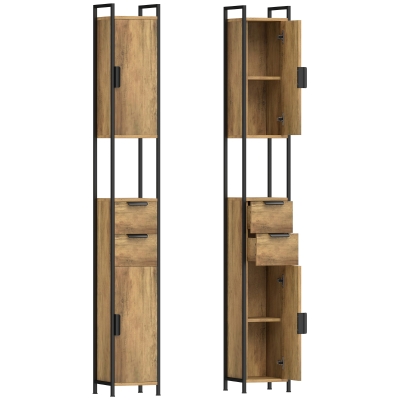 HOMCOM Tall Bathroom Cabinet Storage Drawers Shelves Brown