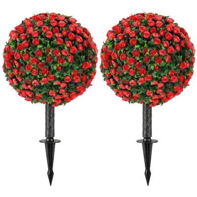 HOMCOM Artificial Rose Topiary UV Resistant 2-Pack 55cm Red