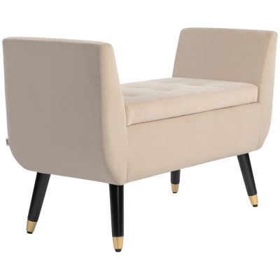 HOMCOM Polsterbank mit Stauraum, Armlehnen, Samtartiges Polyester, Kautschukholz, 107 x 42 x 65 cm, Beige