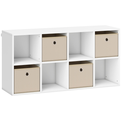 HOMCOM Estantería de 8 Cubos con 4 Cajones de Tela Horizontal o Vertical para Salón Dormitorio 105,9x30x53,7 cm Blanco y Beige