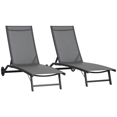 Outsunny Juego de 2 Tumbonas Reclinables de Jardín de Aluminio con Respaldo Ajustable y Ruedas 165x66x102 cm Gris Oscuro