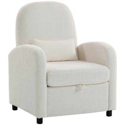 HOMCOM Poltrona Moderna con Spazio Contenitore a Scomparsa e Cuscino, Rivestimento in Pile Teddy, 76x77x95 cm, Crema