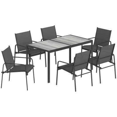 Outsunny Salon Jardin 6 Pers Table Effet Bois Chaises Maille Noir