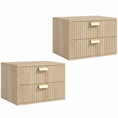 HOMCOM Floating Nightstands Set 2 Drawers Oak