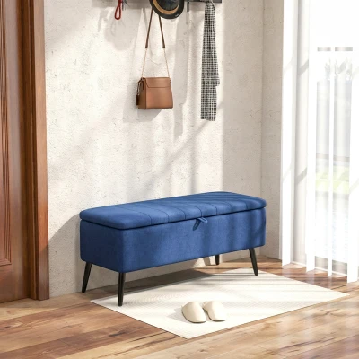 HOMCOM Panca Contenitore Rettangolare Seduta Imbottita Blu Scuro
