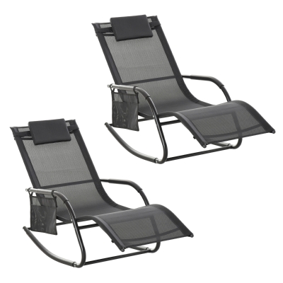 Outsunny 2PC Outdoor Rocking Chair Black with Storage Bag