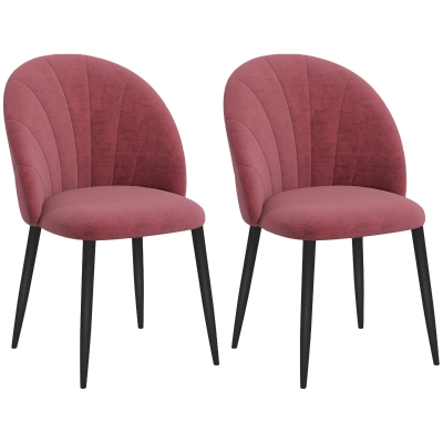 HOMCOM Set da 2 Sedie da Pranzo Imbottite in Velluto Rosso