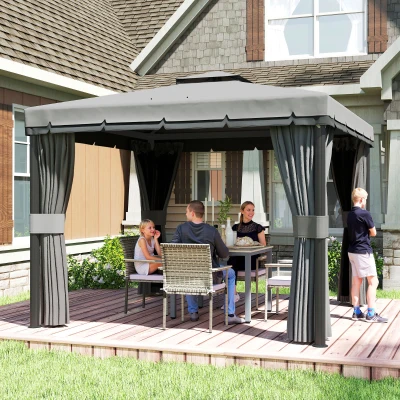 Outsunny avillon ca. 3x3m Wasserabweisend Stabil Winterfest Gartenpavillon mit Doppeldach Reißverschluss-Moskitonetze
