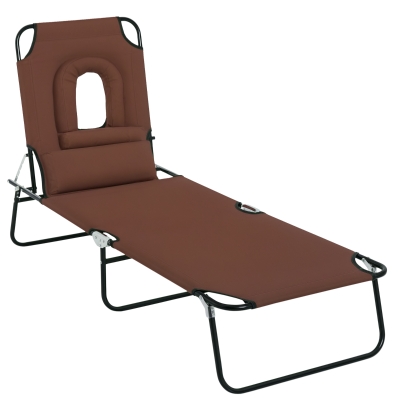 Outsunny Bain Soleil Pliable Marron Transat 4 Positions