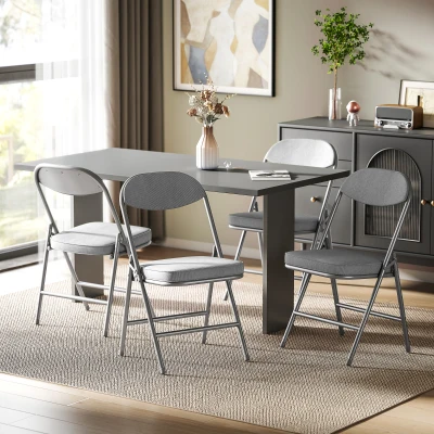 HOMCOM Folding Corduroy Seat Chairs Set of 4 Grey