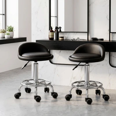 HOMCOM Rollhocker mit Rückenlehne 57-72 cm höhenverstellbar Drehhocker für Büro Salon Massage