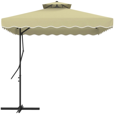 Outsunny Gartenschirm, Ampelschirm, dekorativer Rand, Lüftungsdach, Metallgestell, 2,4x2,4x2,6m, Beige