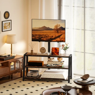 HOMCOM Meuble TV 32-70" Angle Ajustable Étagères Marron