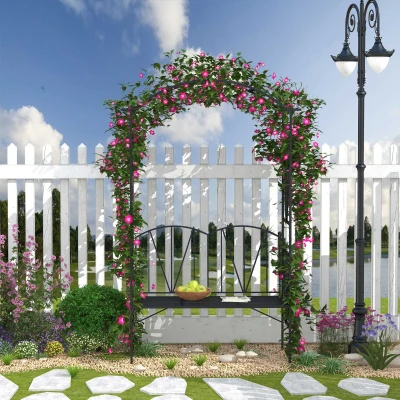 Outsunny Metal Garden Bench 2-Seater with Arch Black