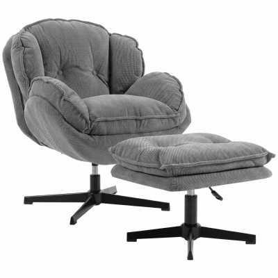 HOMCOM Swivel Armchair Chenille Steel Footstool Grey