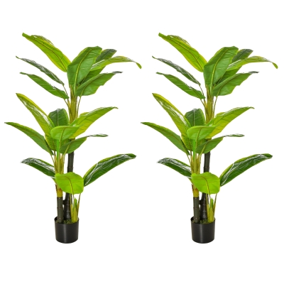 HOMCOM Conjunto de 2 Bananeiras Artificiais 150 cm Plantas Artificiais com Vaso e 18 Folhas Planta Artificial para Decoração Verde