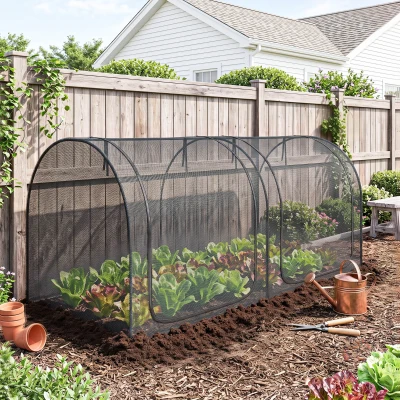 Outsunny 2,49 x 1,2 m Gartennetz, Pflanzenschutzzelt mit Tür, Winddichtes Schädlingsschutznetz mit Stahlrahmen, Schwarz