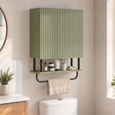 HOMCOM Wall Cabinet Modern Storage Doors Bathroom Mounted Green