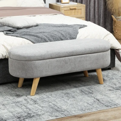 HOMCOM Puff Almacenaje Tapizado en Terciopelo de Teddy con Patas de Madera y Asiento Acolchado Gris Claro