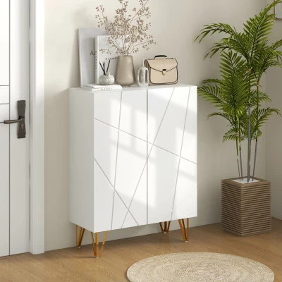 HOMCOM Meuble à Chaussures 2 Portes Étagères Réglables Blanc