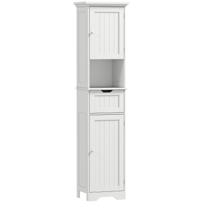 HOMCOM Colonna Bagno con 2 Armadietti, Ripiano e Cassetto Bianco