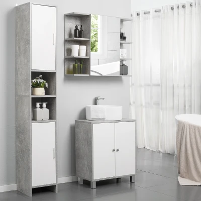 Kleankin Tall Bathroom Storage Cabinet Grey with 2 Cupboards