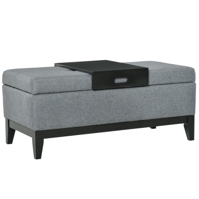 HOMCOM Sitzbank mit Stauraum, abnehmbarem Tablett Polsterbank mit Leinenoptik, Sitztruhe mit Holzbeine, Truhenbank für Wohnzimmer Schlafzimmer Flur 107 x 50 x 44 cm, Dunkelgrau